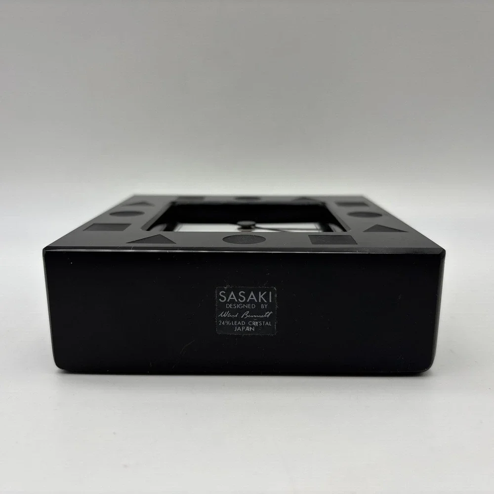 Vintage Sasaki Black Glass Crystal Geometric Clock